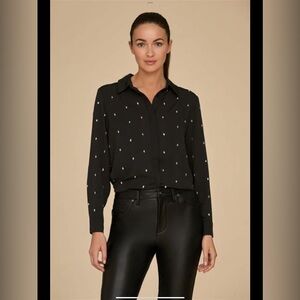 Black Noli Shop Sheer Women's Top crystal button up. NWT size S Aniya top.